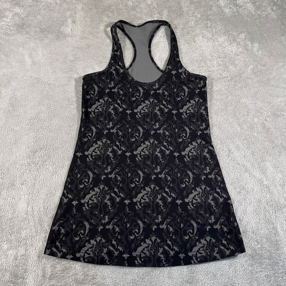 Lululemon Cool Racerback Black Baroque Gray Tank Top Athletic Size 4